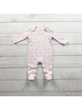 Calvin Klein Baby Girls Pink Floral Print Footed Sleeper Long Sleeve 3-6 Months